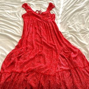 Red floral slit dress